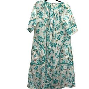 Vintage Models Coat Floral House Dress Womens Size 14 Teal & White